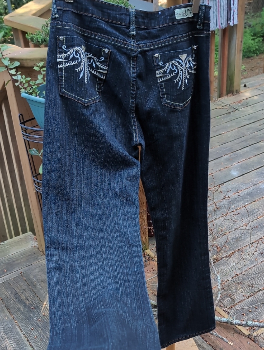 Dark Blue Embroidered Pocket Jeans